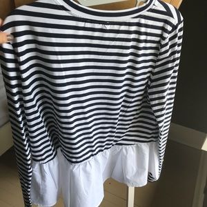 Brand new blue and white striped peplum top